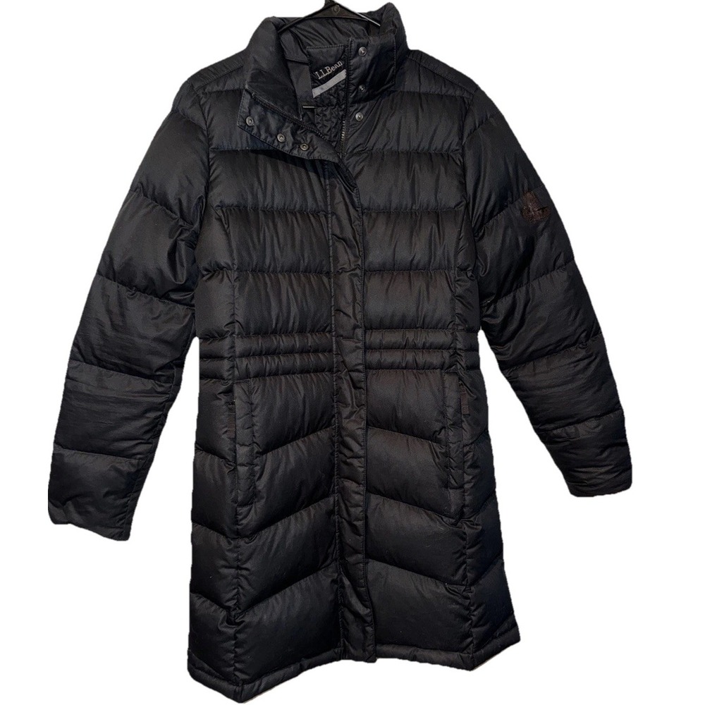 LL Bean Down Puffer Jacket Parka Mid Length Women's S Black 502433 Warm Flaw